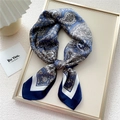 Navy blue paisley satin square neck scarf with elegant contrast border for women - Blue Paisley (Dual Frame)