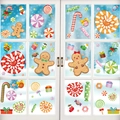 Christmas window clings featuring gingerbread man and candy cane on a snowy glass background - BQ153-160 (Set of 8)