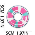 Detailed embroidery view of 5cm round fruit tea patch with pink and teal threads - Round Letter Style (X15SD-112-03)