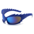 Futuristic blue mirrored sunglasses with unique jagged frame for cycling and fashion - Blue Frame Blue Lens