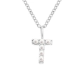 Elegante collana in acciaio argento con ciondolo a forma di lettera T e perle da donna - T-Argento