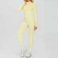 Ensemble de yoga jaune clair côtelé sans couture avec haut zippé et legging taille haute - S / Haut Et Bas / Ensemble deux pièces / Jaune crème