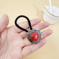 Western cowboy style hair tie featuring a vintage silver heart with a red gemstone insert - Heart-Red