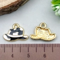 Enamel black and white cowboy hat charm with gold metal back, measures 2cm wide - Black Cowboy Hat (21856)