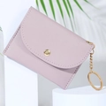 Compact dusty pink PU leather wallet with lychee texture and gold button closure - Purple