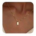 Minimalist 14K gold plated necklace featuring a rectangular pendant with letter O engraving - Box Chain/Letter O / Gold-O