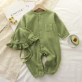 Barboteuse bébé en gaze de coton vert herbe et chapeau assorti pour nouveau-né - Vert Pomme / 66CM