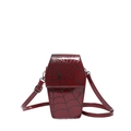 Borsa a tracolla rossa scura a forma di bara in PU con motivo a ragnatela e finitura lucida - Rosso