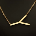 Elegant gold stainless steel necklace featuring a minimalist letter Y horizontal pendant - Gold Y