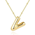 18K gold plated puffy balloon 3D letter V pendant necklace with fine bead chain - Letter V - Gold