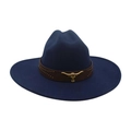 Dark blue western cowboy hat with brown leather rivet band and golden longhorn metal logo - Navy Blue