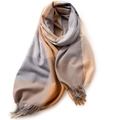 Plaid scarf in grey, beige and brown cashmere blend with soft decorative fringe - 180cm / 13-Grid Light Camel