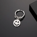 Retro punk stainless steel hoop earring with a polished silver smiley face pendant - Smiley Face