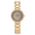 Elegant gold women's watch with diamond-set bezel and mother-of-pearl dial - Gold