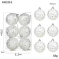 White sequined Christmas ball ornaments set with silver hanging loops for tree decor - Sequined Foam Balls / 6Pcs