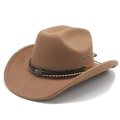 Classic brown felt cowboy hat featuring a braided band and Hamsa Hand charm decoration - M (56-58cm) / Khaki