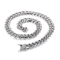Collana a catena cubana argento con chiusura a scatola pavé di zirconi luccicanti - Stile Chiusura con Strass Acciaio (KN93826-Z) / Color Acciaio