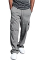 Detail of grey knitted cargo pants featuring side flap pockets and premium fabric texture - Light Gray
