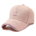 Pink distressed baseball cap with purple R embroidery and vintage ripped edge design - Pink