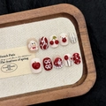 Faux ongles 3D de Noël avec bonhomme de neige et nœuds rouges sur support en lin - XS / 3124-Court Rond