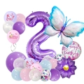 Butterfly 2nd birthday balloon set with purple number 2 and colorful gradient foil balloons - Number 2 Butterfly Pillar Set