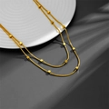Double-layered gold titanium steel necklace with square cube charms on flat snake chains - Double Layer Gold Cube Snake Chain (C208)