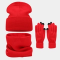 Set de invierno rojo con gorro de punto, braga de cuello y guantes táctiles cálidos - Rojo