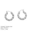 Silver twisted rope hoop earrings made of stainless steel measuring 29x25mm - Large Twisted Round Style (TE19136) / Steel