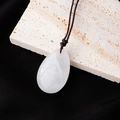 White teardrop stone pendant necklace with brown braided rope cord for women - Clear Quartz Teardrop Pendant