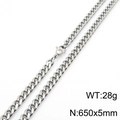 Sleek 5mm silver titanium steel Cuban link chain necklace for men and women - 5mm*650mm(KN233050-ZZ)