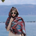 Ethnic style red and blue paisley patterned pashmina shawl for women in bohemian retro style - Wine Red & Blue Paisley Ethnic Shawl
