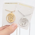 Tropical leaf engraved pendant necklace in stainless steel gold and silver finishes - Moon Clouds Stars