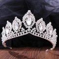 Macro detail of Baroque bridal crown with silver plating and luxury crystal rhinestones - Thick Silver White Rhinestone
