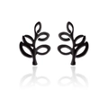 Macro view of black bohemian leaf-shaped stud earrings with reflective finish - 185-Leaf / Black