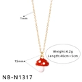 Gold chain necklace featuring a red mushroom pendant with white spots and size labels - Mushroom Enamel Necklace (NB-N1317)