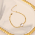 Chic gold-plated stainless steel cuban chain bracelet featuring a heart zircon stone charm - White Bracelet (4#)
