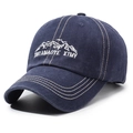 Retro gewaschene dunkelblaue Baseballkappe mit Stickerei und weißen Kontrastnähten - Verstellbar / Marineblau