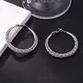 Silver twisted rope hoop earrings with thick braided texture in minimalist style - E-082---Platinum 30mm
