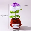Handmade crochet purple flower potted plant with positive quote and cute face, 13.5cm height - Positive Potted-Gradient Purple Rose