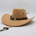 Cappello da cowboy classico color cammello con fascia in pelle turchese e laccio - Cammello
