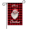 Bandera de jardín navideña con Papá Noel sobre fondo de cuadros rojos y negros - Estilo 6
