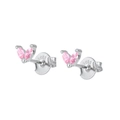 Minimalist S925 sterling silver leaf stud earrings with pink marquise-cut zircon stones - Pink Silver