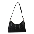 Minimalist black quilted PU leather shoulder bag with golden zipper and sleek shoulder strap - Black