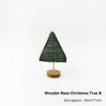 Green fabric Christmas tree ornament with wooden base and embroidery, 20cm height - Wooden Base Christmas Tree B (1 PC)