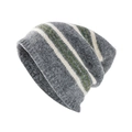 Bonnet en laine tricotée grise à rayures horizontales blanches et vertes tendance - 36x26cm / Gris
