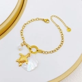 Bracciale dorato in acciaio inossidabile con tartaruga marina, conchiglia e perla - Tartaruga marina