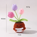 Handmade crochet tulip flower pot with positive card and purple-pink knitted blooms - Positive Potted-3 Purple Tulips