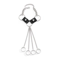 Set punk con bracciale in pelle PU con borchie e anelli a catena argentata - Nero e Argento