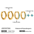 Detail van 18K vergulde roestvrijstalen oorringen en turquoise knopjes met afmetingen - Turkoois Oorknopjes Combinatie (JDE0307066)