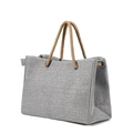 Grey linen tote bag with woven rope handles and metal eyelets for a trendy look - Light Gray